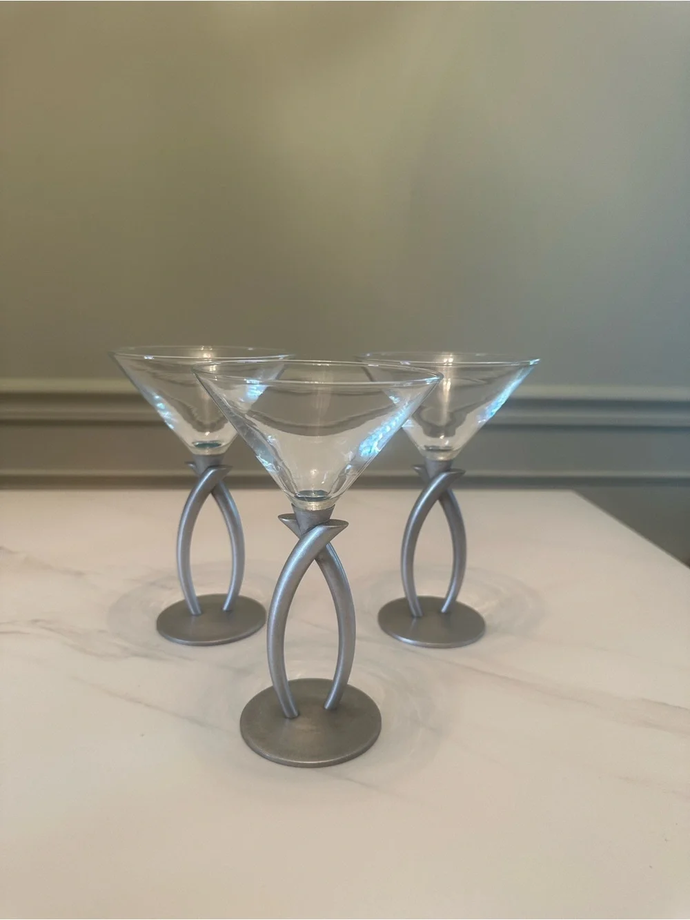 Brushed Silver Stem Martini Glasses - Set of 6